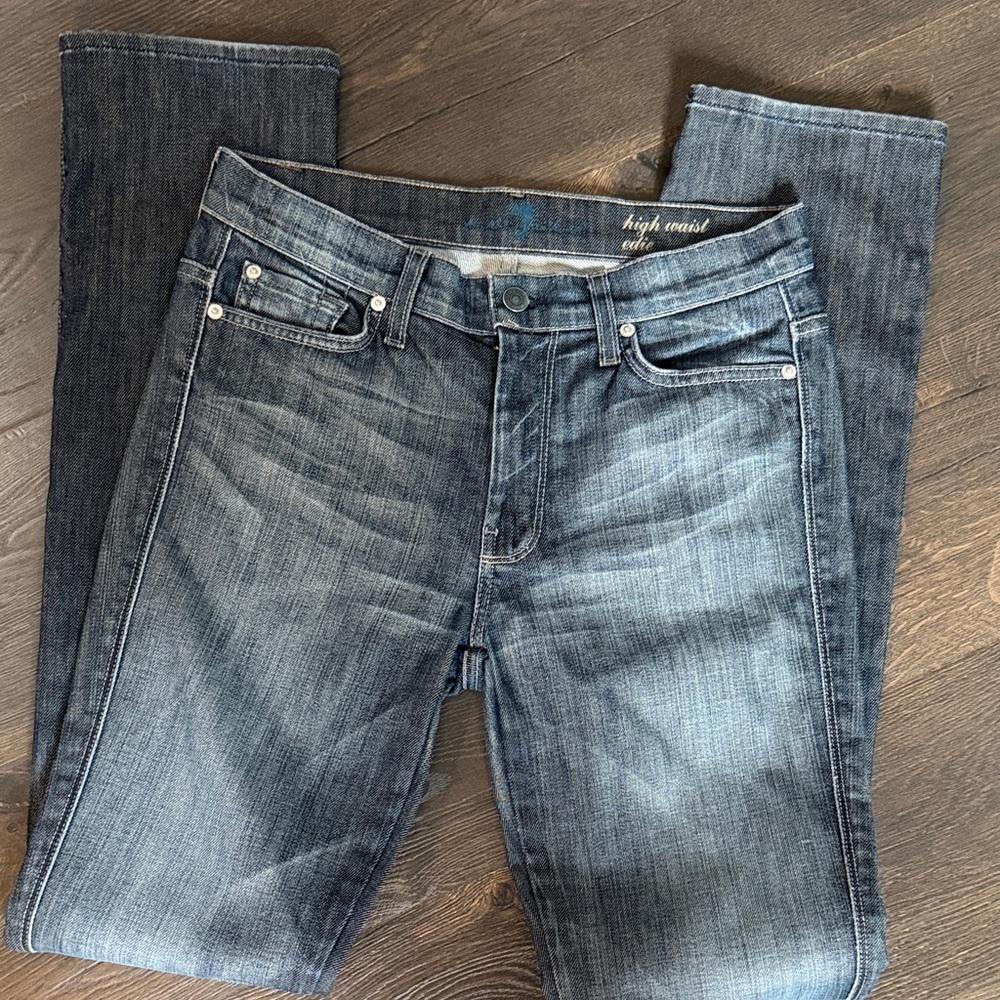 Women’s High Waist Edie 7 for all Mankind Jeans Slim Straight in Faded  size 28 - Picture 3 of 7